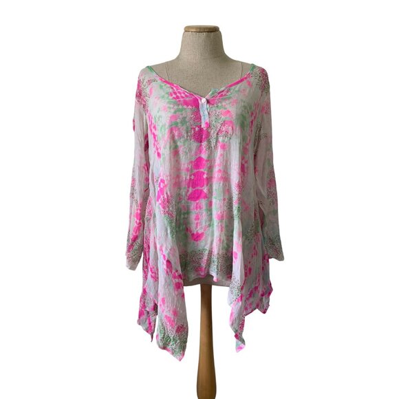 JULIET DUNN Sheer White and Pink Resort Cover Up SZ 1 - Picture 1 of 10